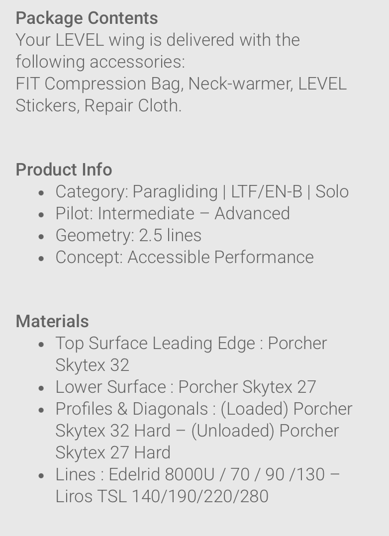 livré avec level wings falcon